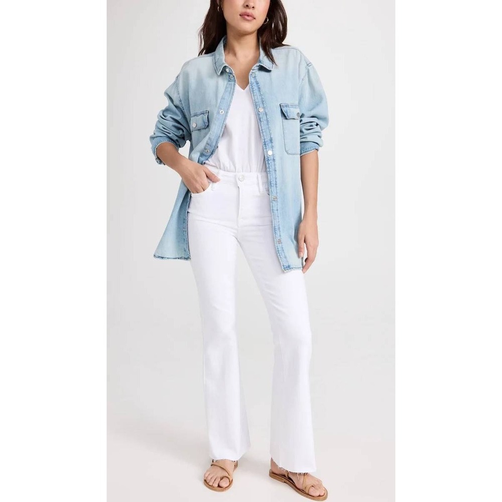 FRAME Le Easy‎ Flare Jeans Blanc White High Rise Stretch Denim Womens 28